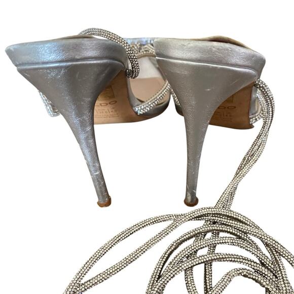 Aldo Halalia Silver Rhinestone Clear Point Bow Embellished Heels Pumps size 7 - Picture 8 of 12